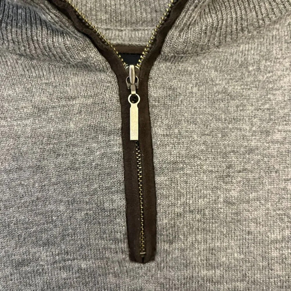 Thomas Parker NY Gray Patch Brown Wool Sweater M 1/4 Zip Long Sleeve Preppy - Picture 5 of 8